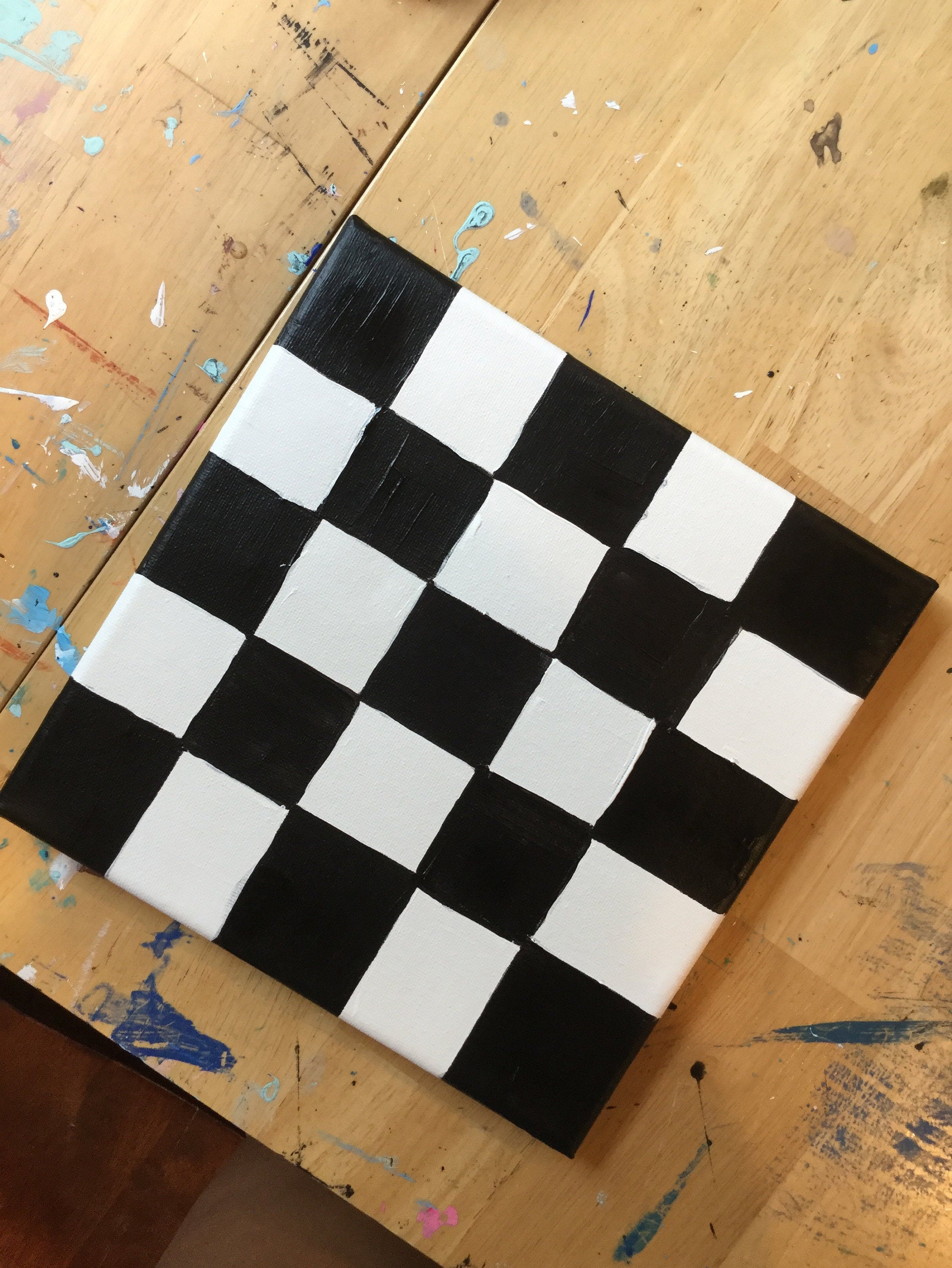 Black and white checkered painting Etsy