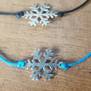Silver 925 silver bracelet snowflake fully adjustable choice of colours wooden gift board with engraved personalised message
