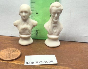 Two Vintage Miniature Handmade Unpainted Porcelain Busts of Lincoln and Washington- Item No. O-1006