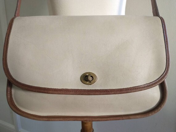 Vintage bone white with tan piping City bag Spect… - image 3