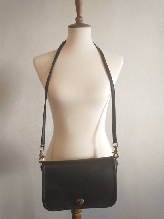 Vintage Coach Bag Penny Pocket Bag in Black Leather Crossbody 