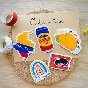 Colombia Sticker pack of 5 | Chocoramo, empanadas, colombiana soda, rainbow, Colombia Flag Colombia gift Colombian Gifts