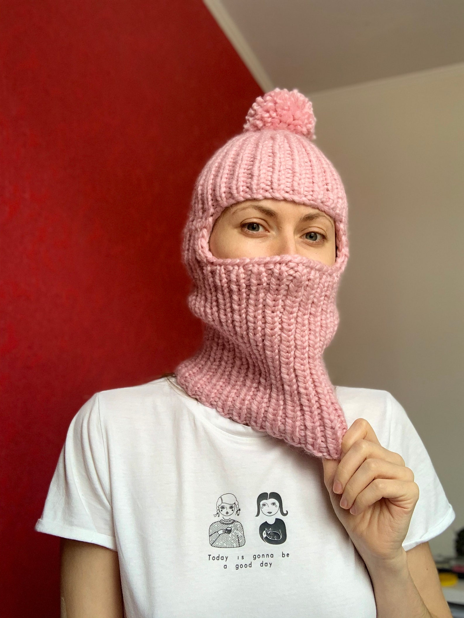 Light Pink Balaclava Hand Knit Face Cover Etsy