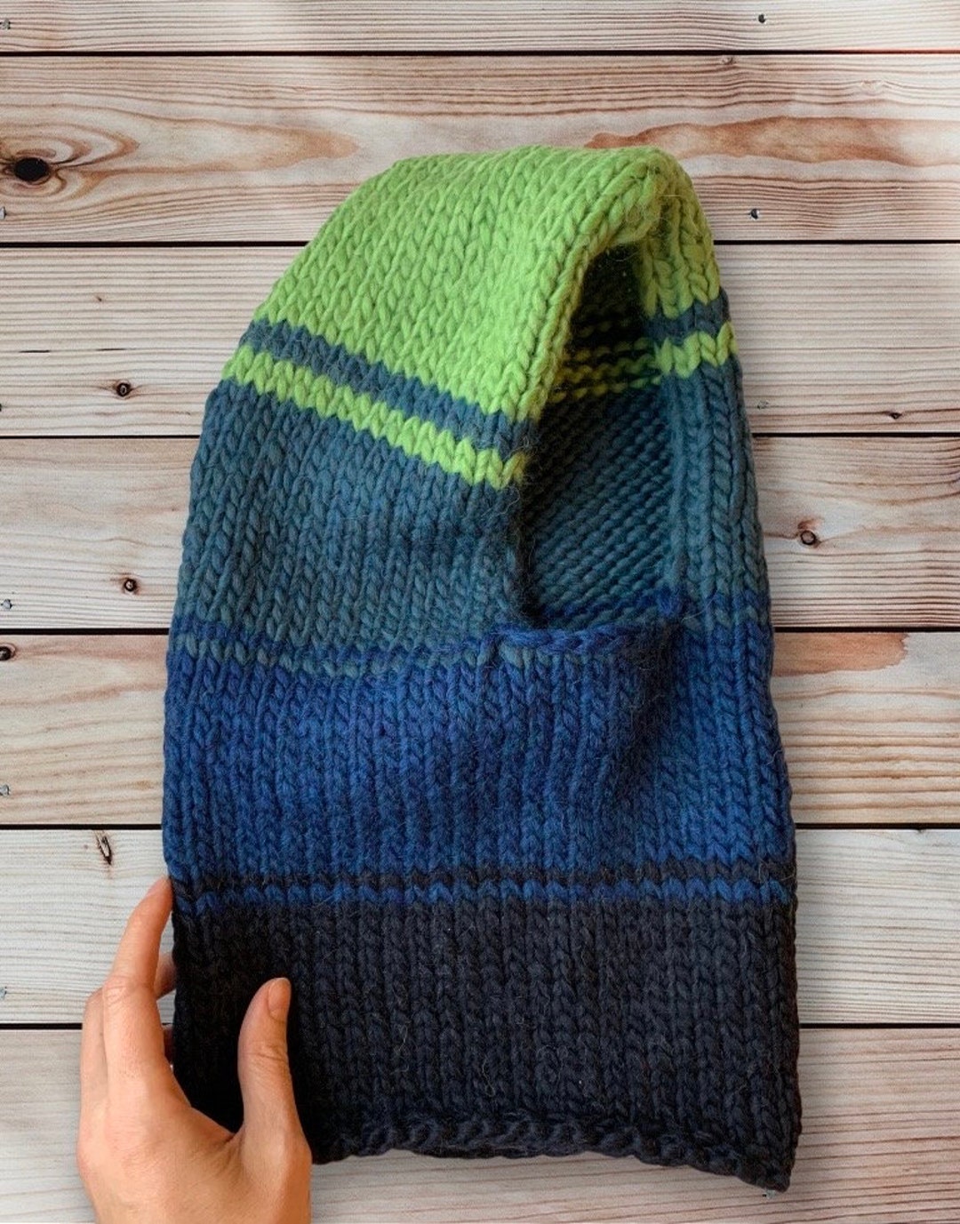 Multi Blue Green Balaclava Short Neck Wool Blend Helmet Etsy