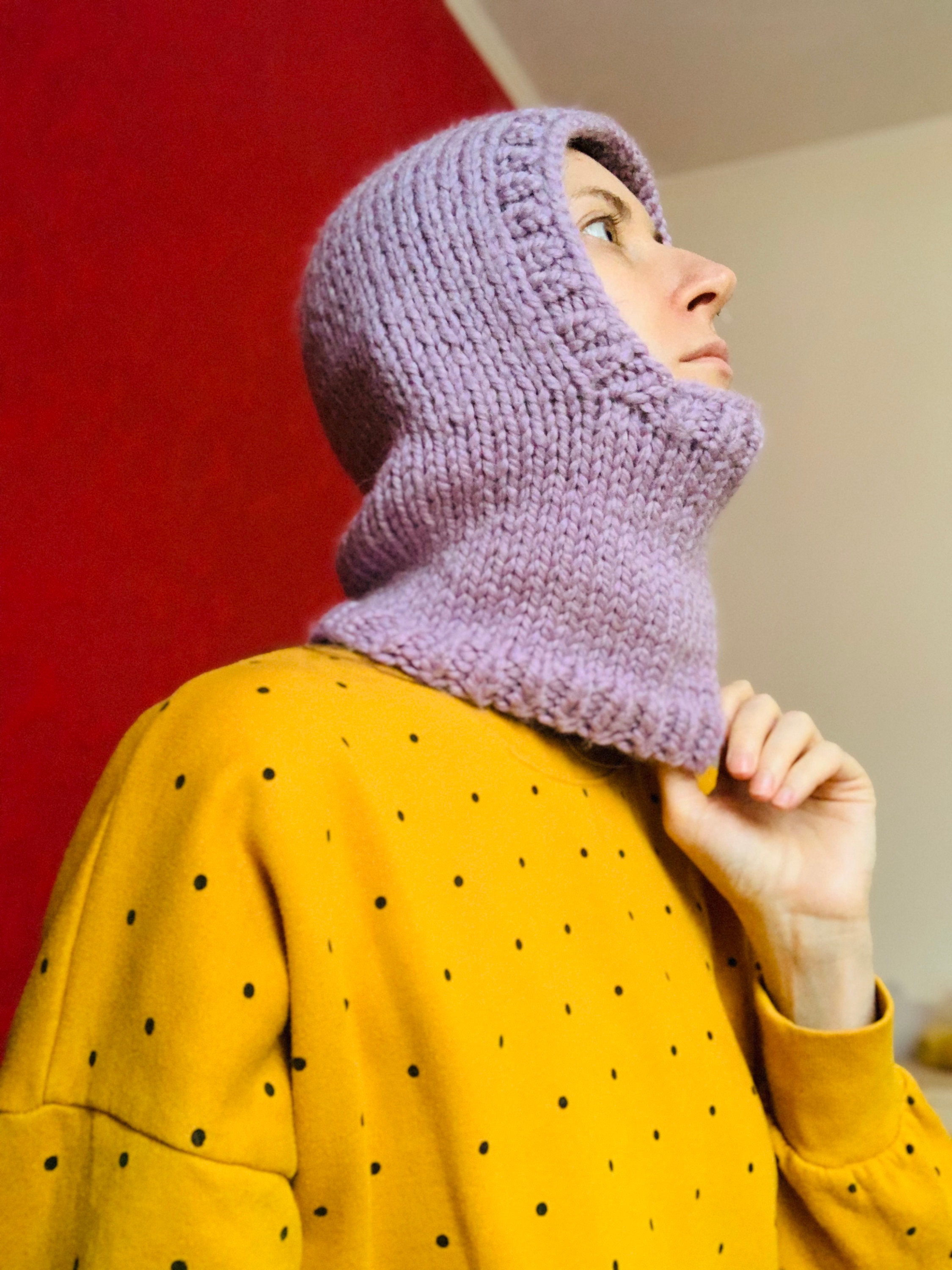 Knitted hood Lavender Balaclava Wool blend Etsy Polska