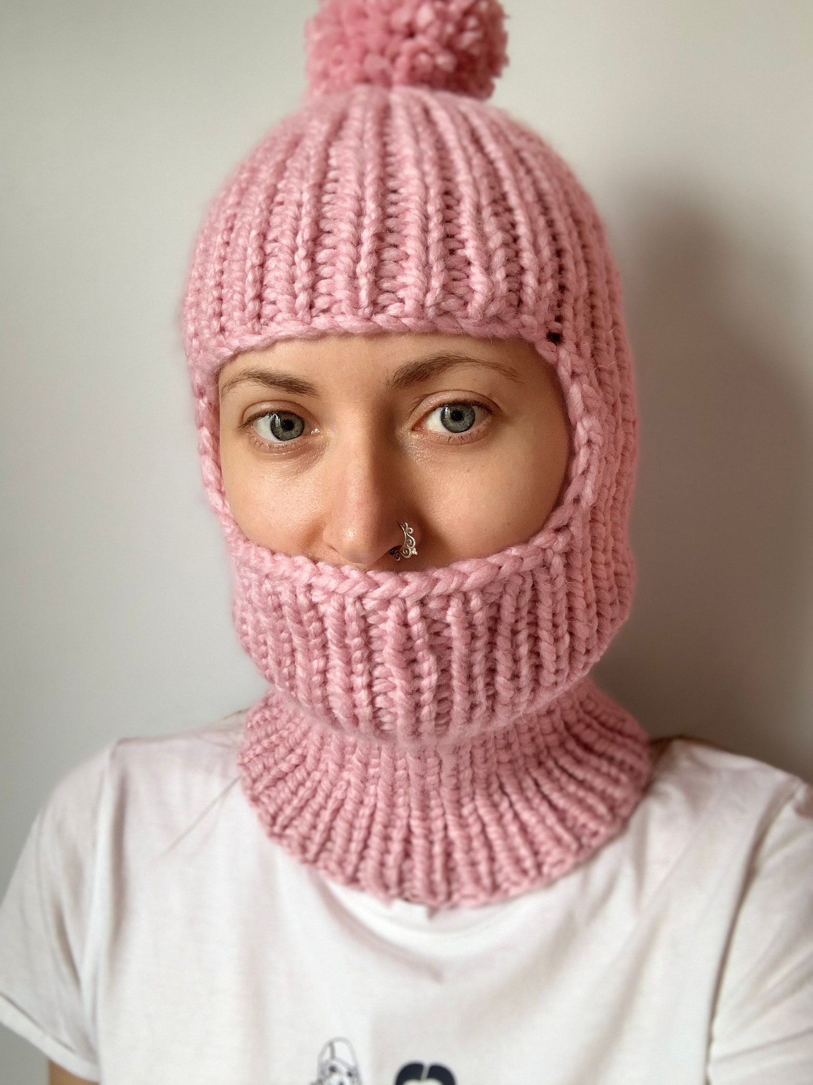 Light Pink Balaclava Hand Knit Face Cover Etsy