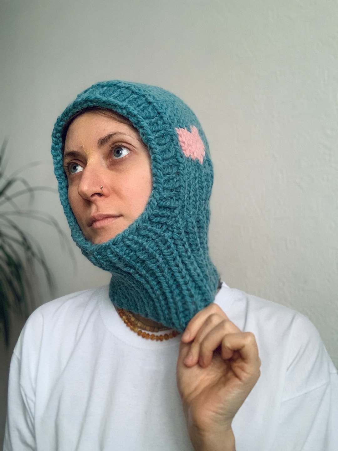 Blue With Heart Balaclava Tight Hoodie Hat Balaclava Beanie Etsy