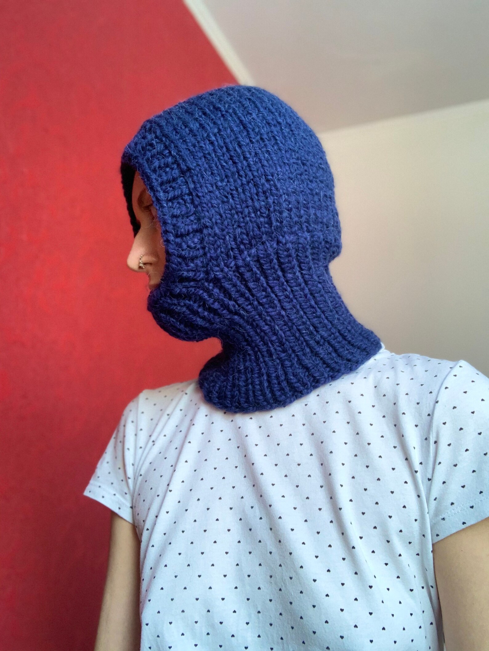 Royal blue balaclava Unisex Hoodie hat hand knit hood Etsy