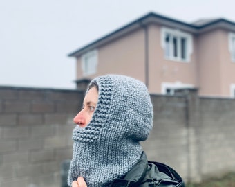 Pasamontañas de mezcla de lana, capucha gris, gorro de pasamontañas de punto, regalo para él