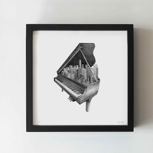 Piano art print, City landscape print,  Music art, Music lover, Music studio Decor,  Music instrument art, Musician Gift, Instrument print