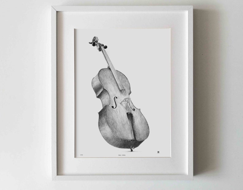 Cello art, Cello drawing, Cello art print, Orchestra art, Music studio decor, Music instrument art, Musician gift, Cello home image 1