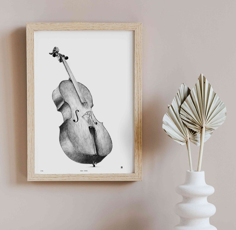 Cello art, Cello drawing, Cello art print, Orchestra art, Music studio decor, Music instrument art, Musician gift, Cello home image 5