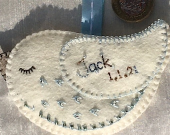 Personalised to order Christening Adoption Birth First Christmas Dove felt fabric, bead and embroidery hanging decoration personalised