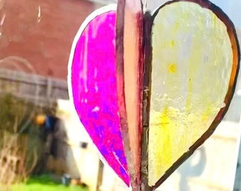 Spinning Heart Stained Glass and Crystal Suncatcher