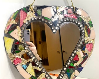 Stained Glass Mosaic Heart Mirror