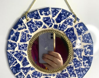 Vintage Blue Floral Mosaic Mirror