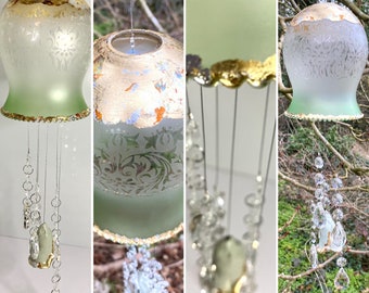 Vintage Glass Lampshade and Crystal Wind Chime/ Suncatcher