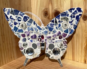 Blue Purple Grey Mosaic Butterfly