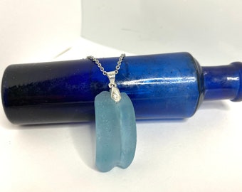 Rare Light Blue Scottish Sea Glass Bottle Neck Pendant