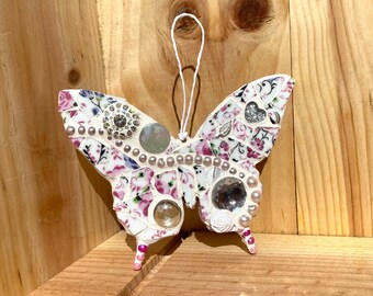 Pretty Pink and Crystal Mosaic Butterfly