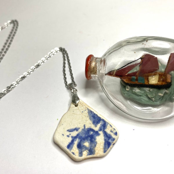 Devon Blue Transferware Sea Pottery Necklace