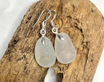 Frosted White Seaham Glass Earrings