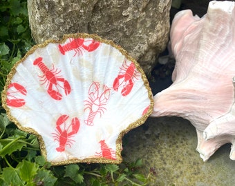 Orange Lobster Scallop Shell Ring Dish