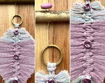 Purple Rainbow Macrame Hanging Feather