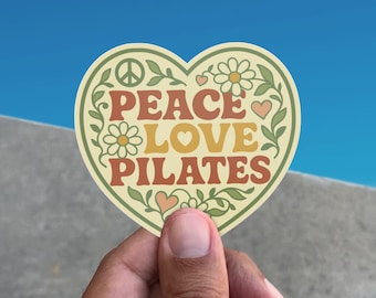 Peace Love Pilates Heart Shaped Vinyl Sticker, Fitness Lover Gift, Matte Decal for Journal