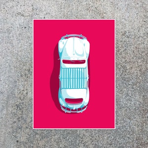Póster con ilustración de un VW Escarabajo de arriba a abajo