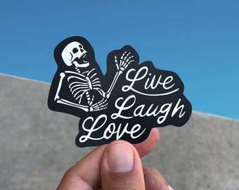 Skeletsticker, live Laugh Love mat vinyl decal, donkere humor
