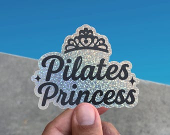 Pilates Princess Glitter Sticker, Sparkly Glossy Fitness Decal for Laptop or Water Bottle