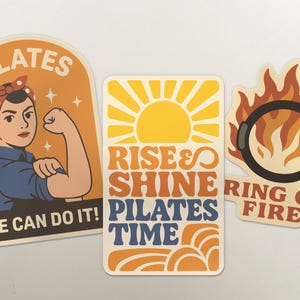 Pilates Sticker 3-Pack: Rosie Riveter, Ring of Fire, Rise & Shine