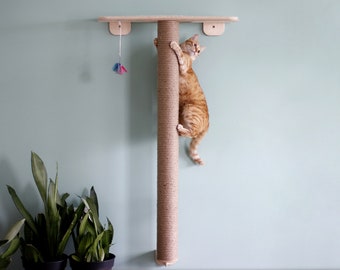 Árbol para gatos y poste rascador extralargo (120 cm) montado en la pared, árbol para rascar y trepar para gatos en la pared interior, suministros para torre rascadora para gatos
