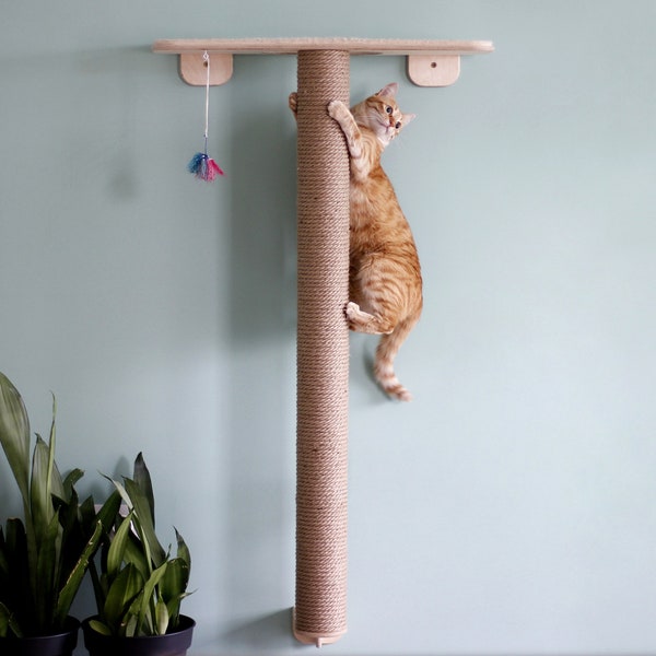 Extra long (120 cm) Wall-mounted Cat Tree and Scratching Post, Indoor Wall Cat Scratching & Climbing Tree, Cat Scratcher Tower Supplies