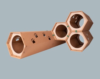 Modulare 3D-Katzenmöbel (Set aus 5 Modulen), Bestes Indoor-Katzenhaus aus Karton und Tunnel, 3D-Katzenspielplatz aus Karton, Cat Tube Tunnel Idee