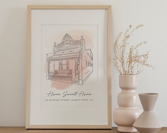 HOUSE ILLUSTRATION, Digital Print, Line Drawing, Home Portrait, Home Decor, Realtor Closing Gift, New Home Gift, House Drawing From Photo