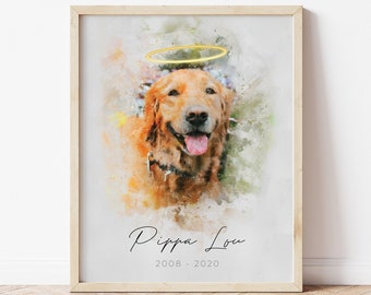 PET PORTRAIT, Watercolour Pet Portrait, Pet Memorial Gift, Personalised Pet Loss Gift, Digital Portrait, Pet Portrait From Photo, Pet Loss