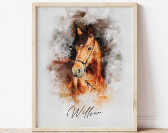 PET PORTRAIT, Watercolour Digital Portrait, Horse Print, Pet Portrait From Photo, Horse Loss Gift, Horse Art, Pet Wall Art, Watercolour Pet