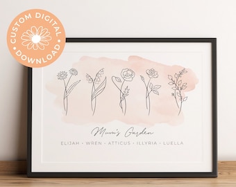MORS DAG, Anpassade födelseblommor, Digital konst, Personlig present, Födelseblomskonst, Present till nybliven mamma, Present till mor- och farföräldrar, Blomma för födelsemånad, Konst
