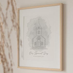 AANGEPASTE GEBOUWILLUSTRATIE, digitale zeer fijne tekeningen, gepersonaliseerd huwelijkscadeau, trouwlocatie afdrukken, huistekening, schets locatie, tekening kerk