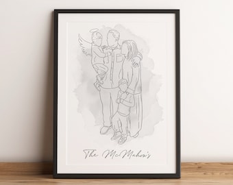 MEMORIAL GIFT, Memorial Portrait, Digital Art, Line Drawing, Family Portrait, Custom Line Art, Personalised Gift, Keepsake Art, Memorial Art