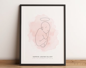Birth Details Print PERSONALIZED BIRTH POSTER Custom Line Portrait Drawing New Parents Gift Mothers Day Gift Portrait From Photo