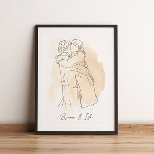 AQUAREL PAARPORTRET, aangepaste illustratie, digitale kunst, lijntekeningen, gepersonaliseerd cadeau, bruiloftsportret, lijntekening, verloving, cadeau
