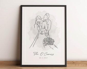 CUSTOM LINE DRAWING, Custom Illustration, Digital Art, Line Art, Custom Portrait, Wedding Portrait, Couples Portrait, Personalised Gift, Art