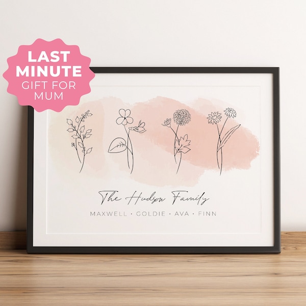 CUSTOM Birth Flower Art, Digital Art, Personalised Gift, Birth Flower Artwork, Line Drawing, Mothers Day, Watercolour Flower, Christmas gift