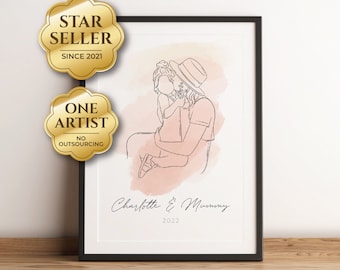 CUSTOM FAMILY PORTRAIT, Mother's Day Gift, Wedding Gifts, Digital Mother's Day Gift, Digital Print, Custom Line Drawing, Home Gift, Mom Gift