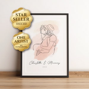 CUSTOM FAMILY PORTRAIT, Mother's Day Gift, Wedding Gifts, Digital Mother's Day Gift, Digital Print, Custom Line Drawing, Home Gift, Mom Gift image 1