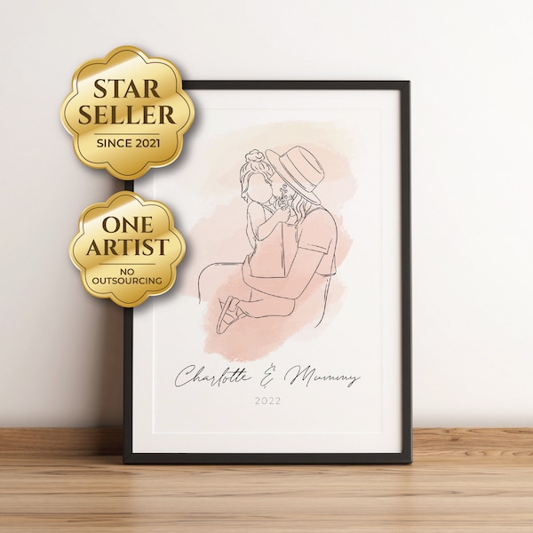 CUSTOM FAMILY PORTRAIT, Mother's Day Gift, Wedding Gifts, Digital Mother's Day Gift, Digital Print, Custom Line Drawing, Home Gift, Mom Gift