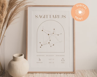 SAGITTARIUS PRINT, Zodiac Print, Digital Art, Digital Print, Zodiac Poster, Zodiac, Astrology, Star Sign Poster, Zodiac Gift, Wall Decor Art